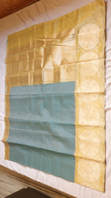 Aqua Pure Kora Silk Checked Handloom Saree with Contrast Broad Border