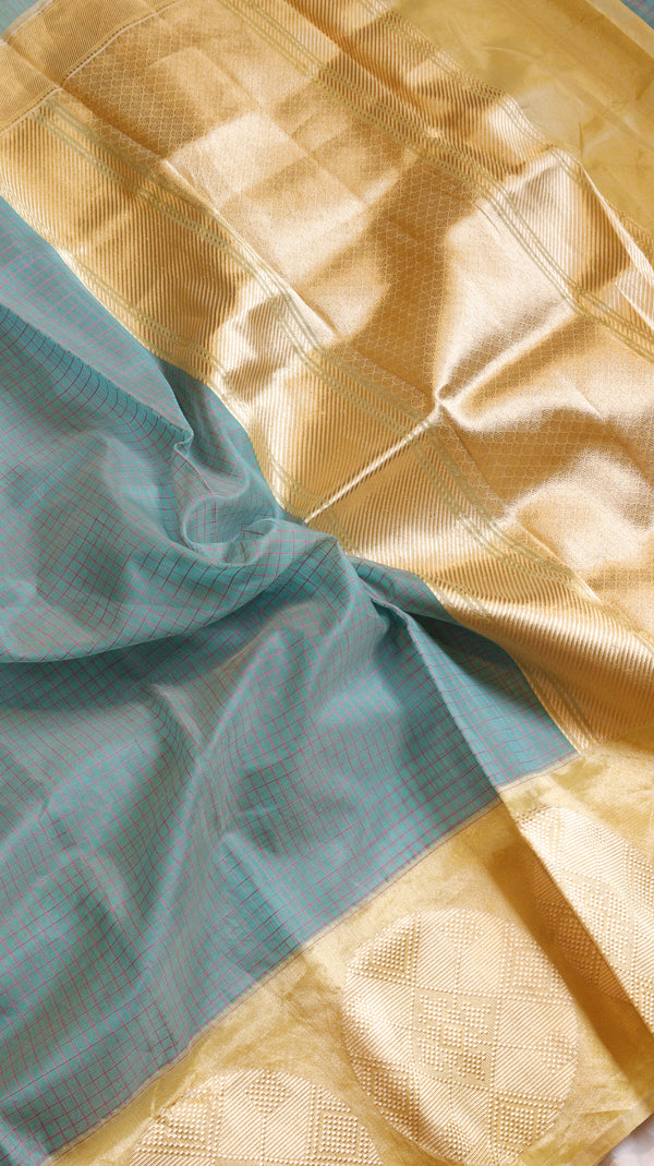 Handloom Pure Kora Silk Checked Saree