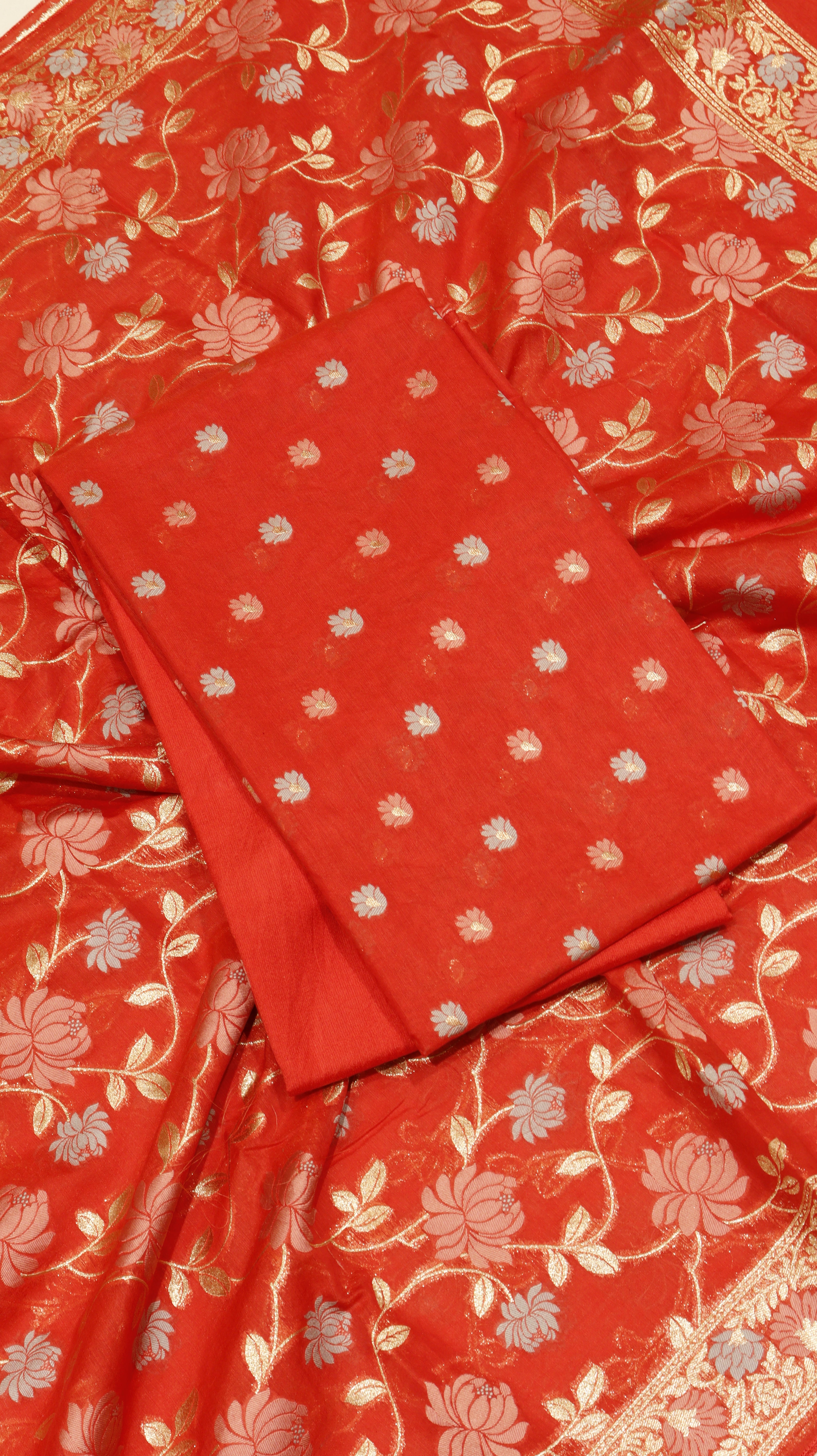 Red Cotton Chanderi Handloom Suit Set