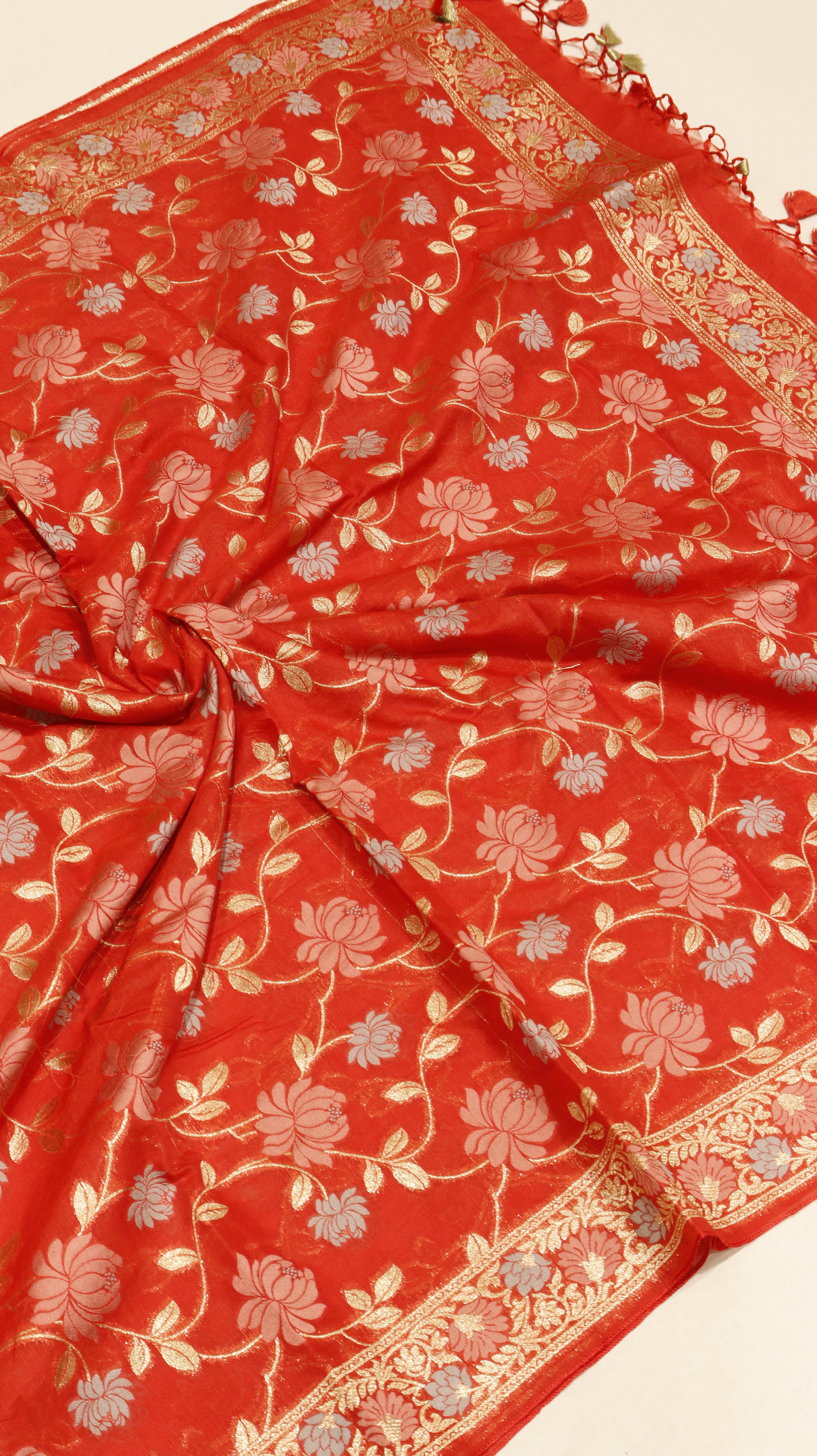 Red Cotton Chanderi Handloom Suit Set