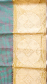 Aqua Pure Kora Silk Checked Handloom Saree with Contrast Broad Border