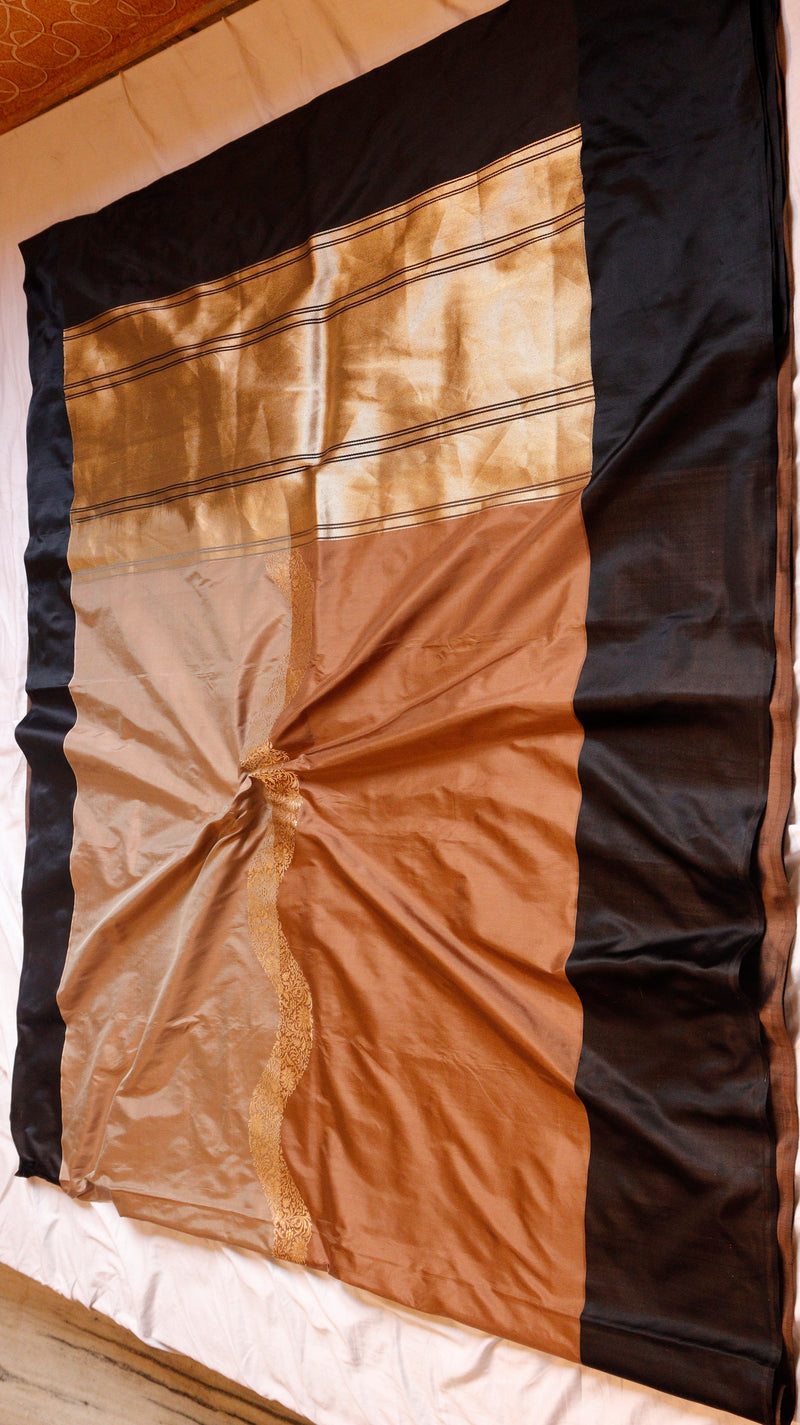 Brown Pure Katan Silk Handloom Saree with Dual Tone