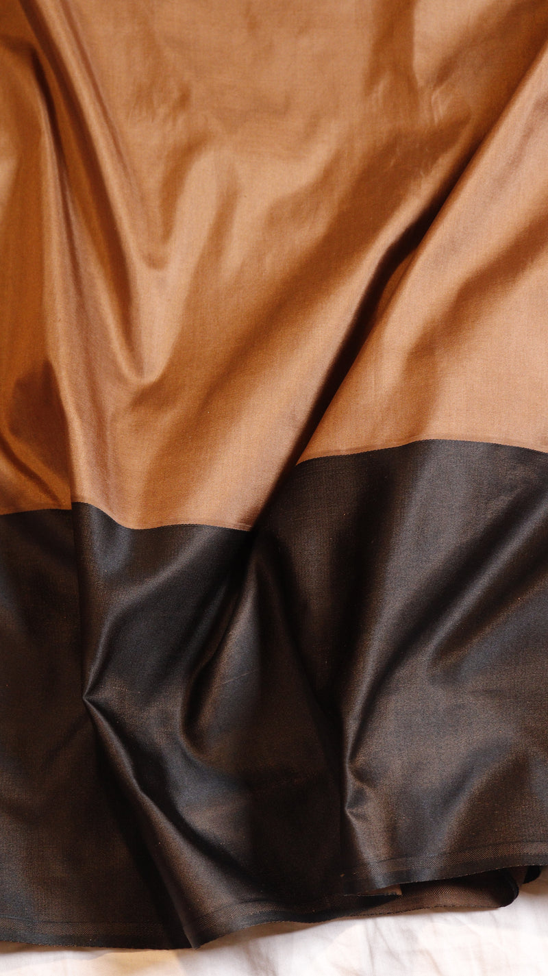 Brown Pure Katan Silk Handloom Saree with Dual Tone