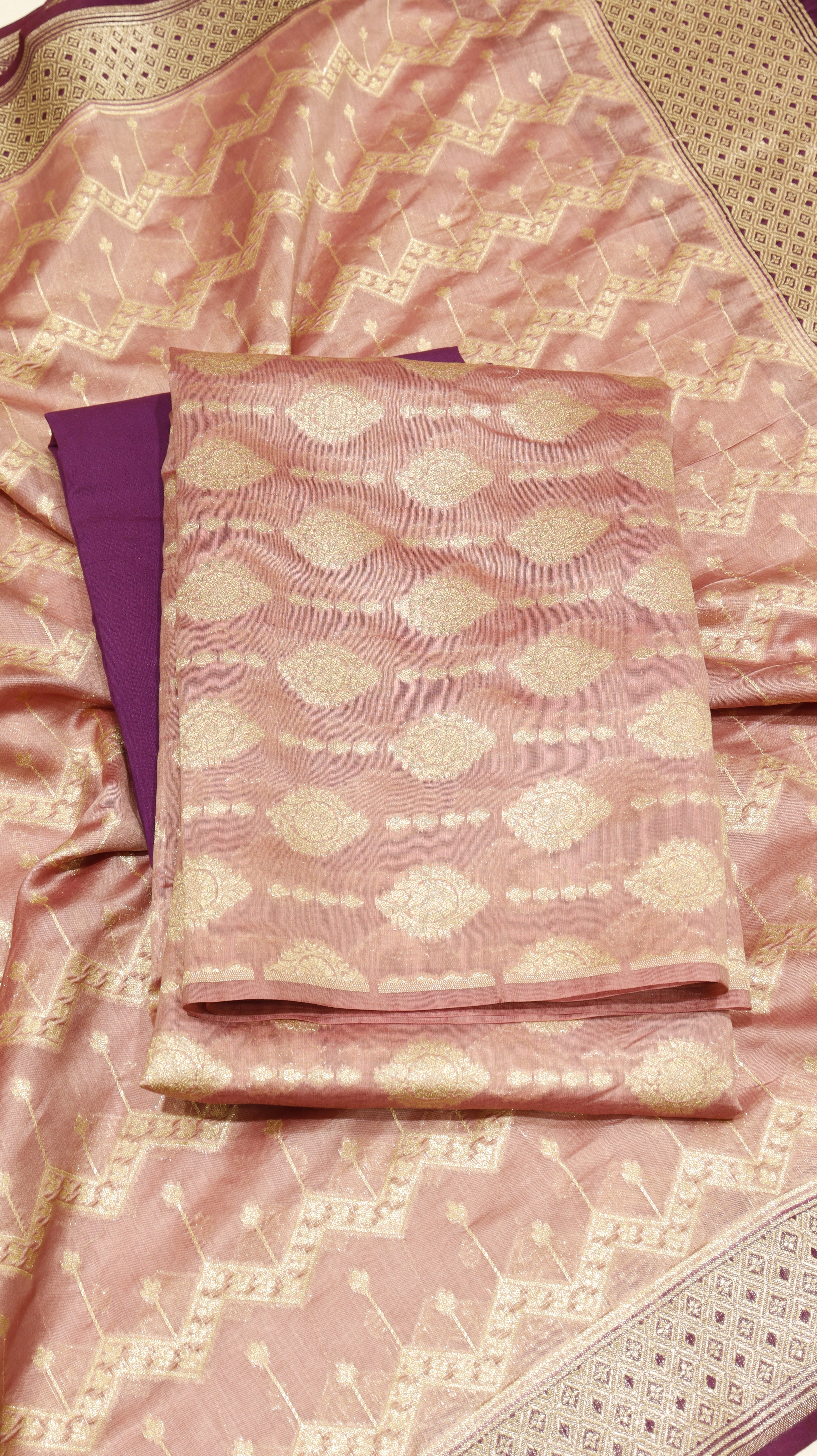 Blush Pink Pure Moonga Silk Handloom Suit Set