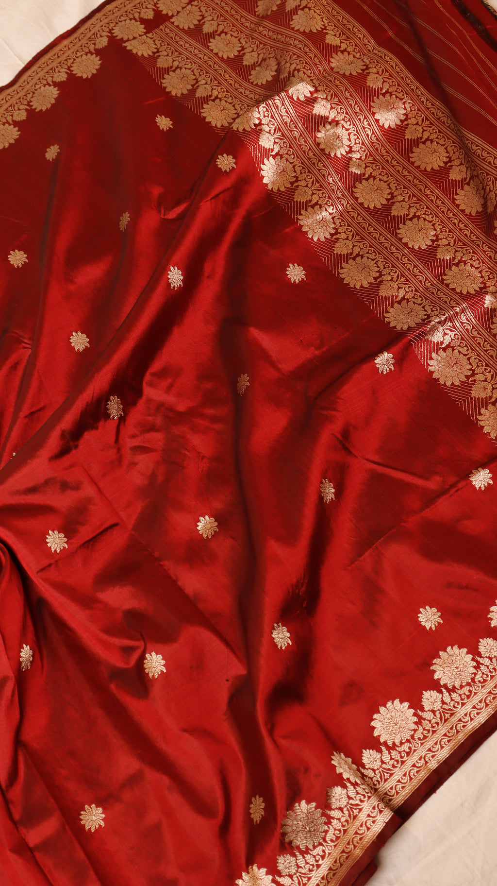 Red Pure Katan Silk Handloom Suit Set