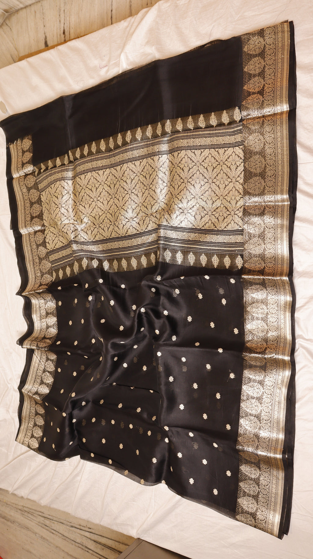 Black Pure Kora Silk Handloom Saree