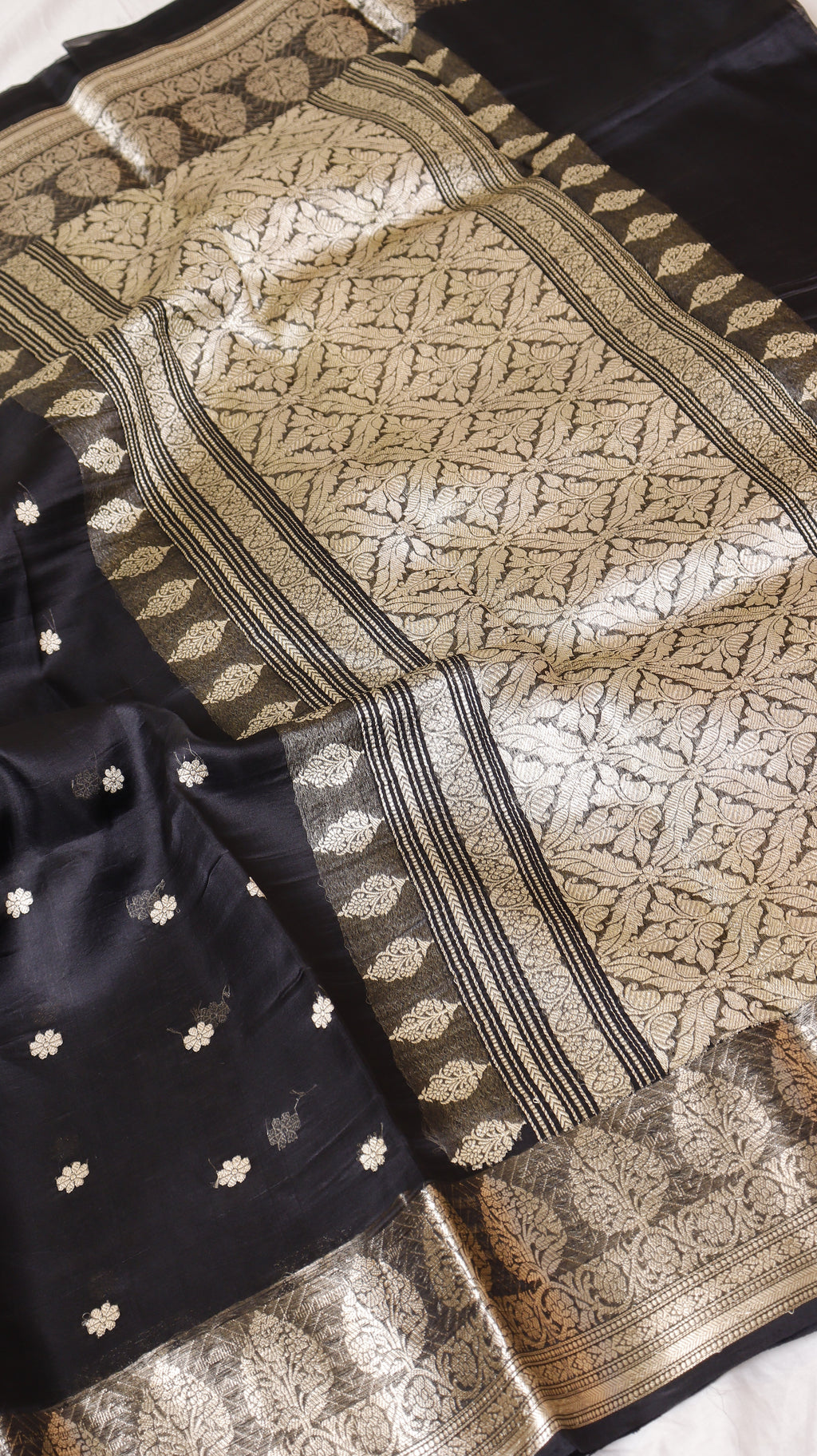Black Pure Kora Silk Handloom Saree
