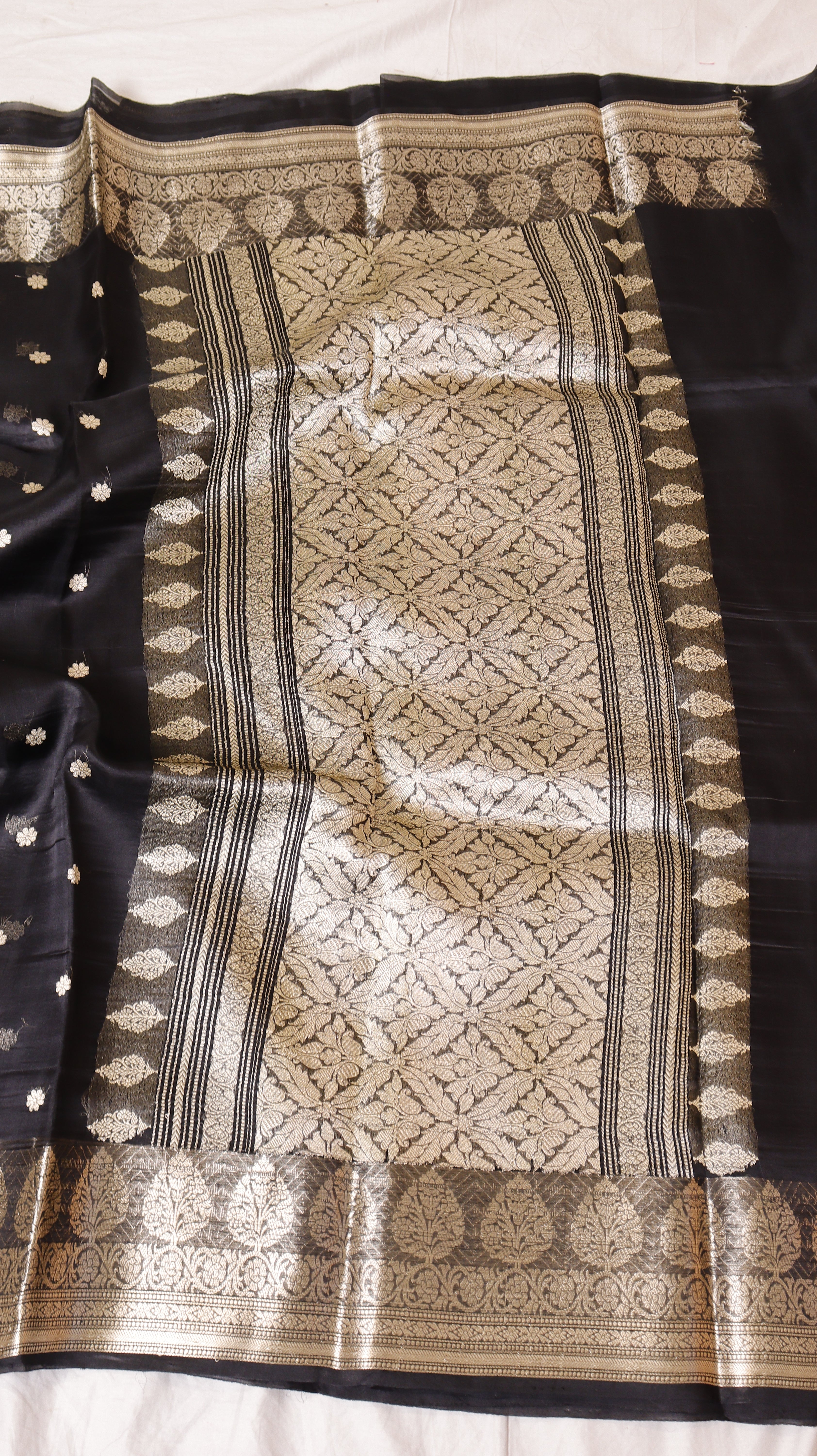 Black Pure Kora Silk Handloom Saree