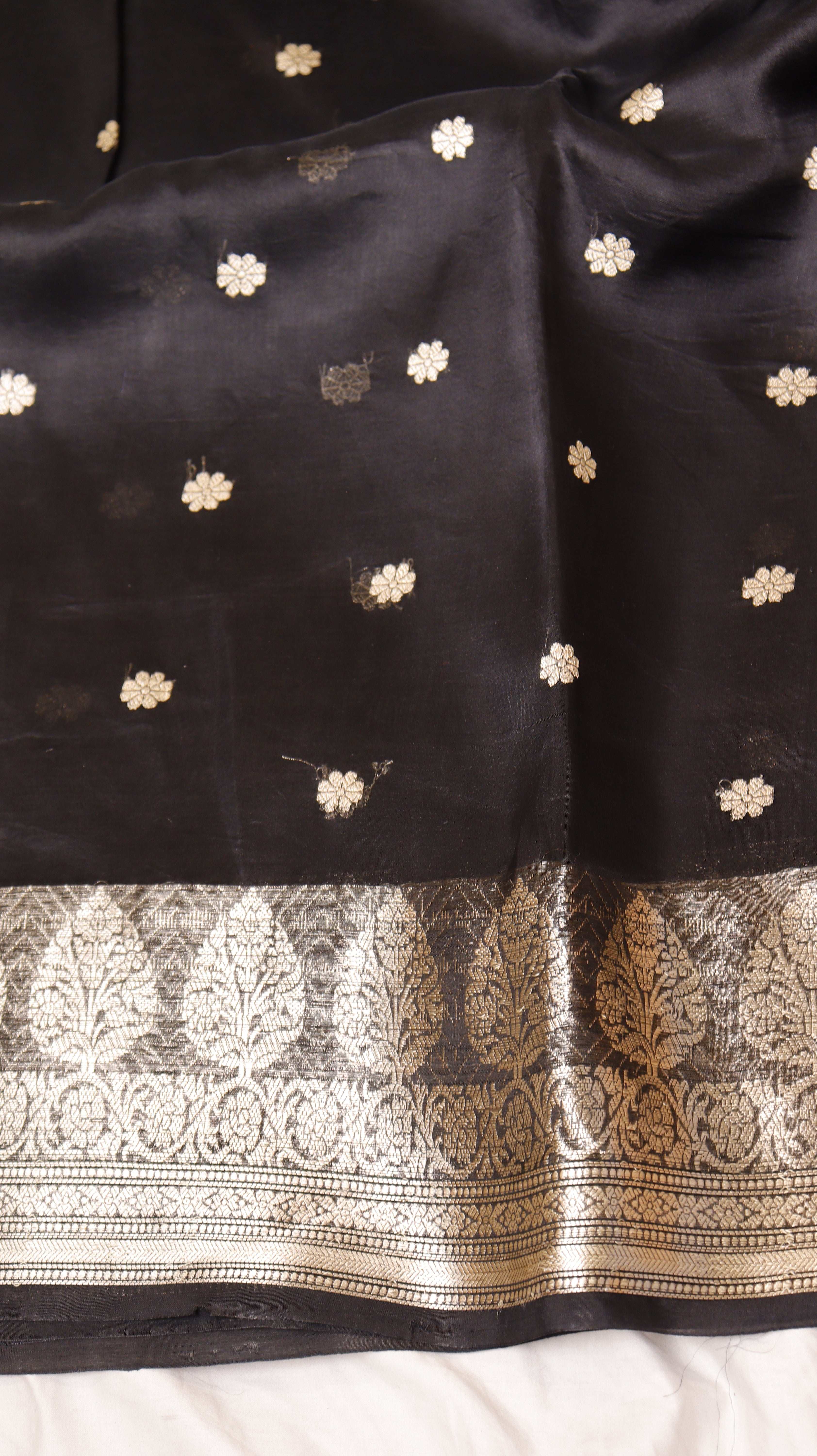 Black Pure Kora Silk Handloom Saree