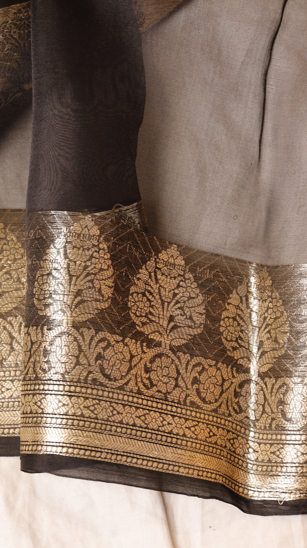 Black Pure Kora Silk Handloom Saree