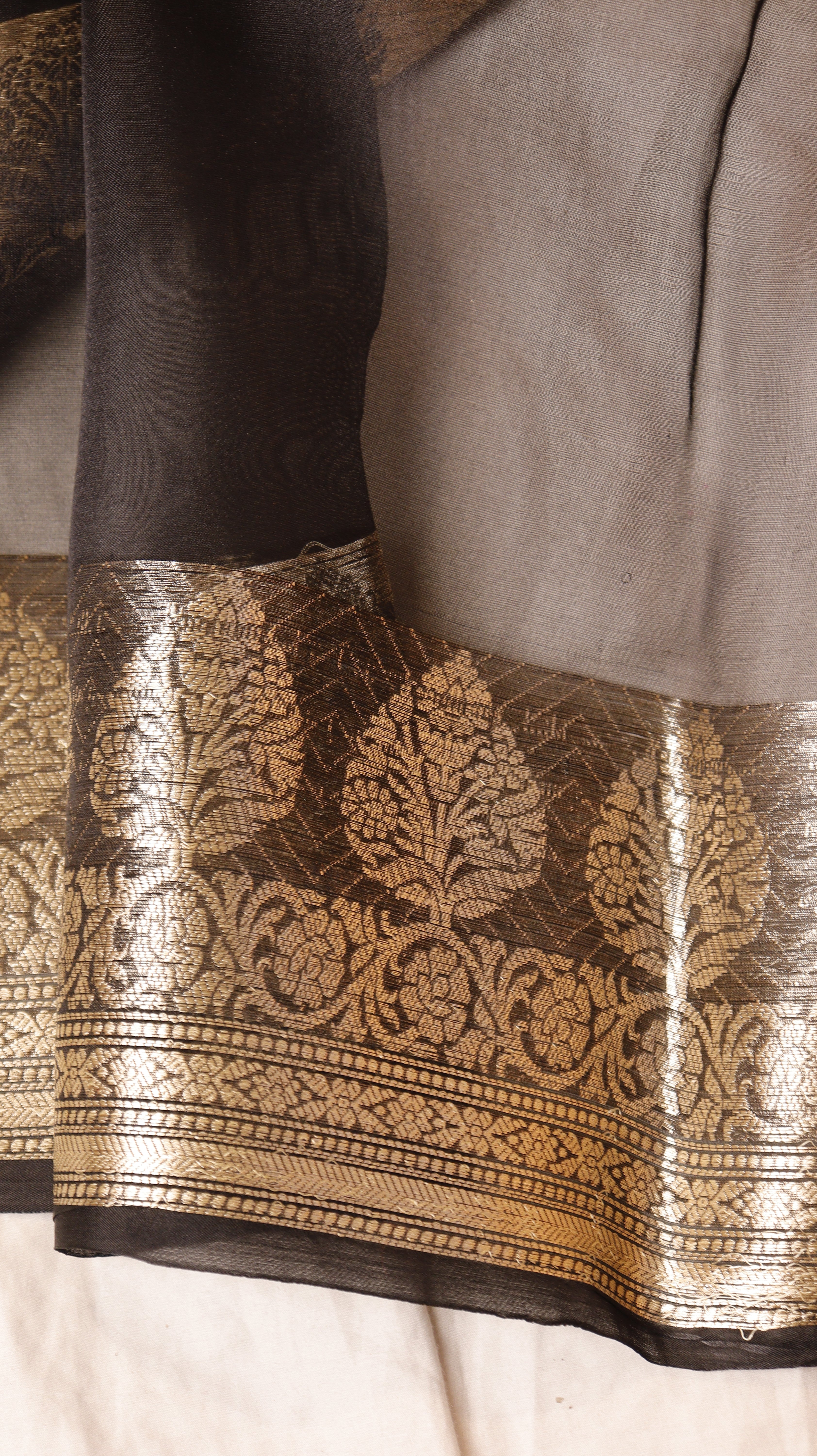 Black Pure Kora Silk Handloom Saree