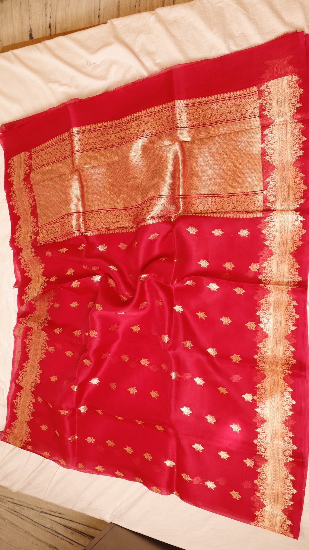 Red Pure Kora Silk Handloom Saree