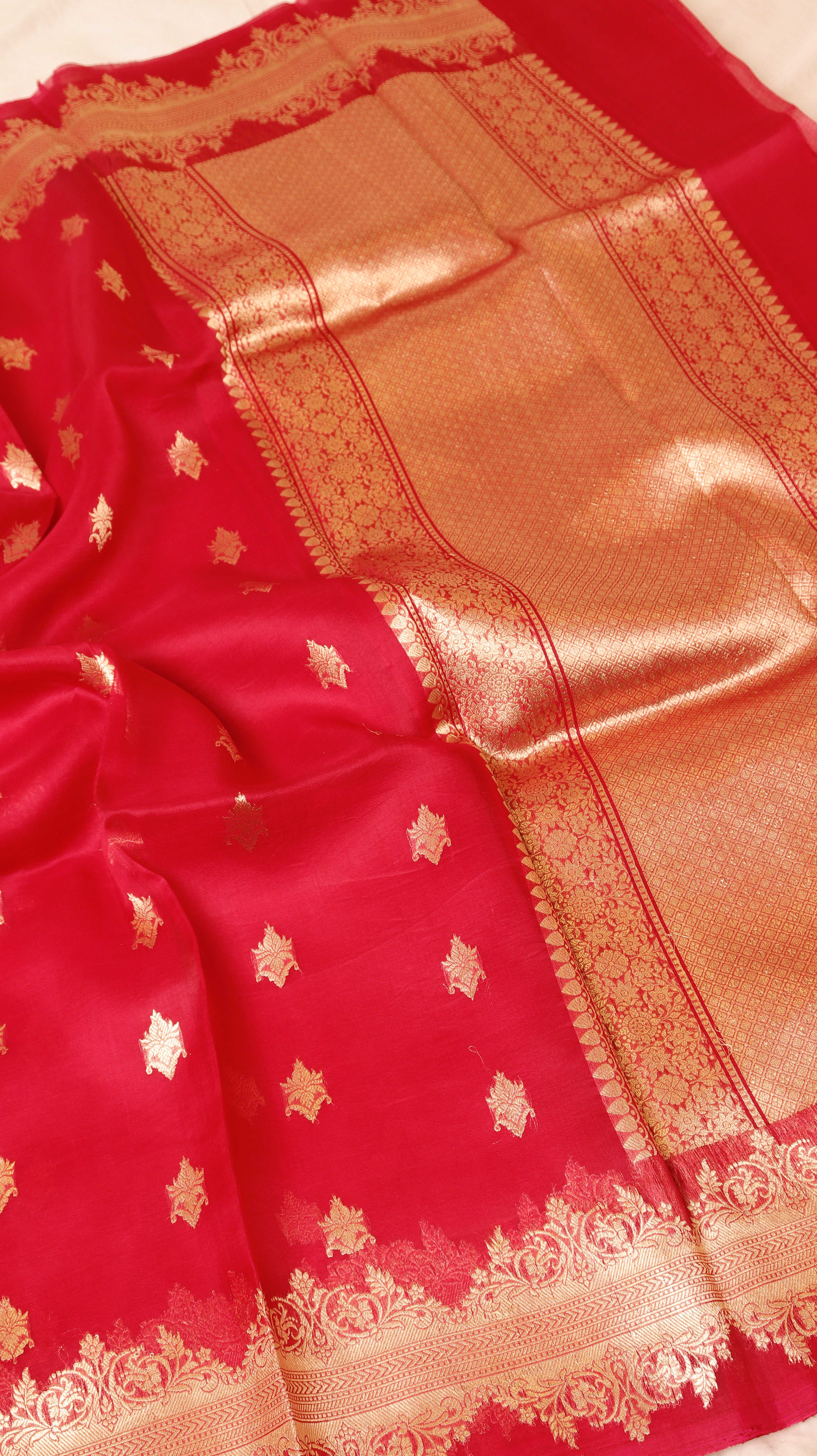 Red Pure Kora Silk Handloom Saree