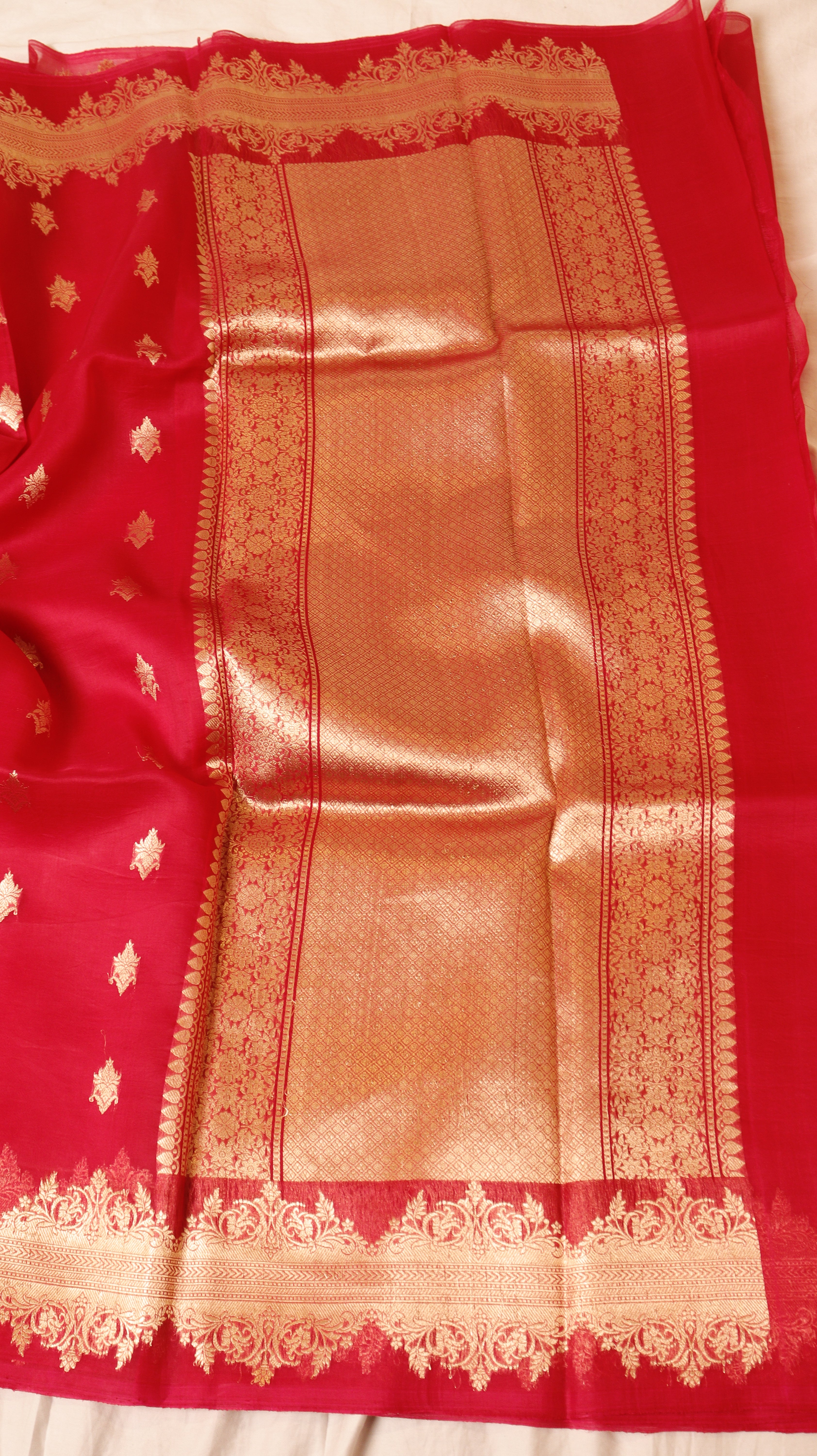 Red Pure Kora Silk Handloom Saree