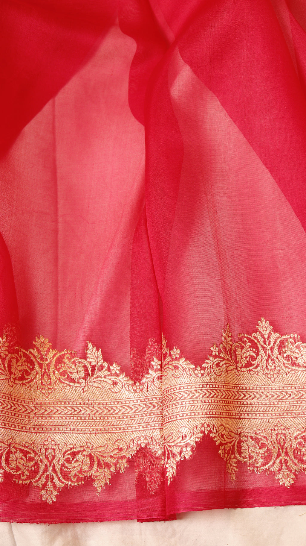 Red Pure Kora Silk Handloom Saree