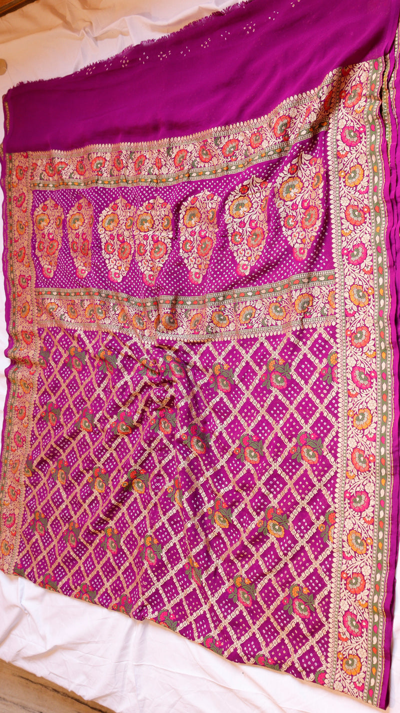 Handwoven Bandhej Khaddi Georgette Saree
