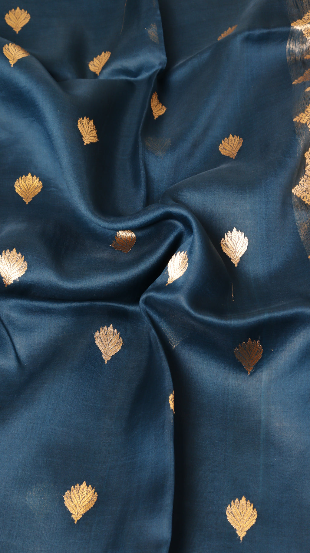 Teal Blue Pure Kora Silk Handloom Saree