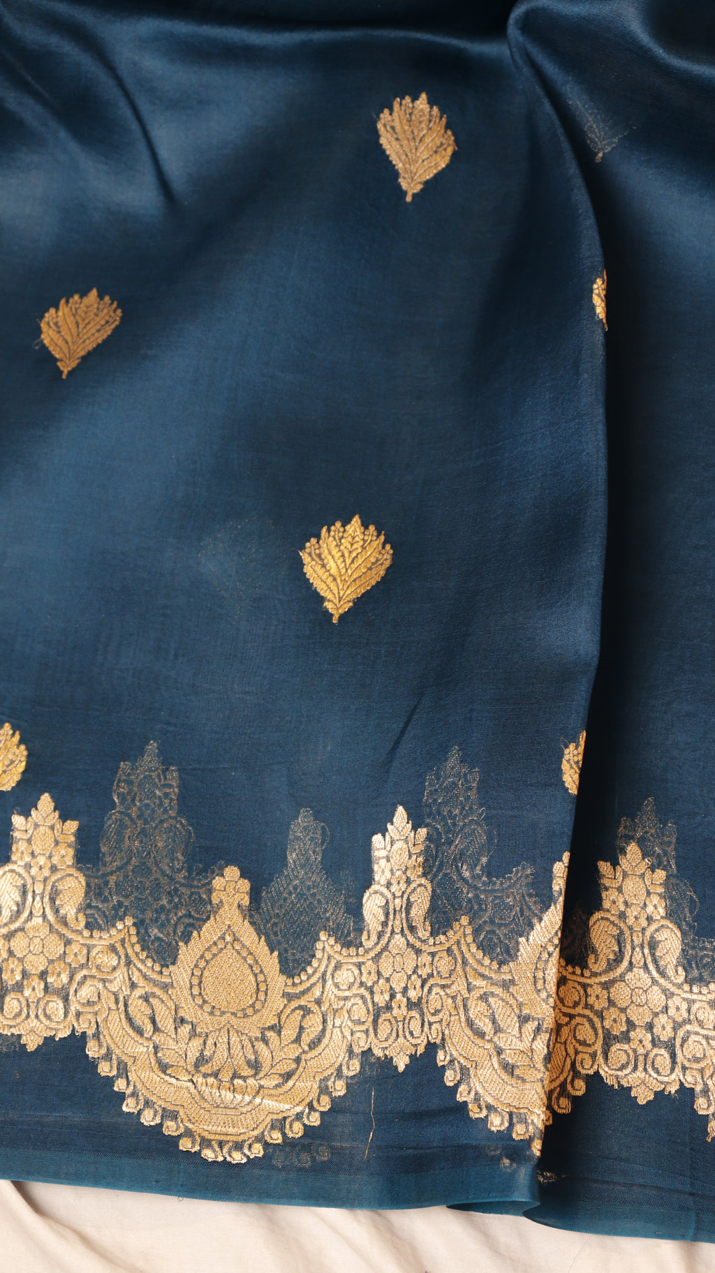 Teal Blue Pure Kora Silk Handloom Saree