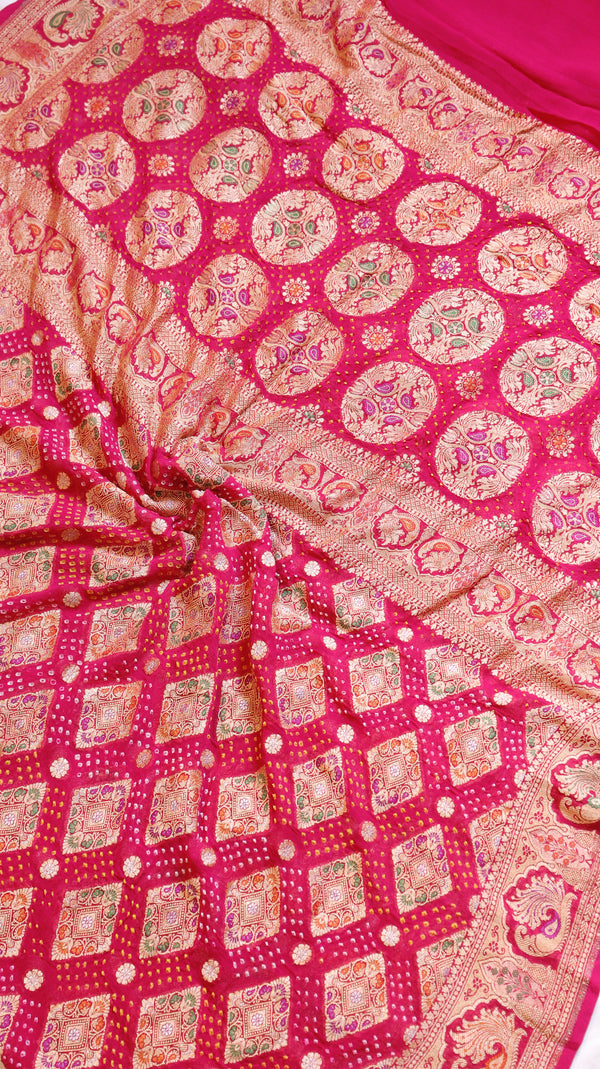 Handwoven Bandhej Khaddi Georgette Saree
