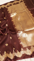 Deep Coffee Brown Pure Kora Silk Handloom Saree