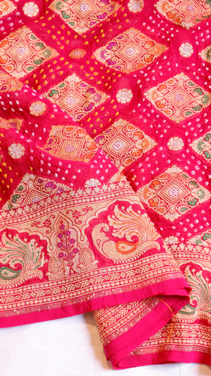 Handwoven Bandhej Khaddi Georgette Saree