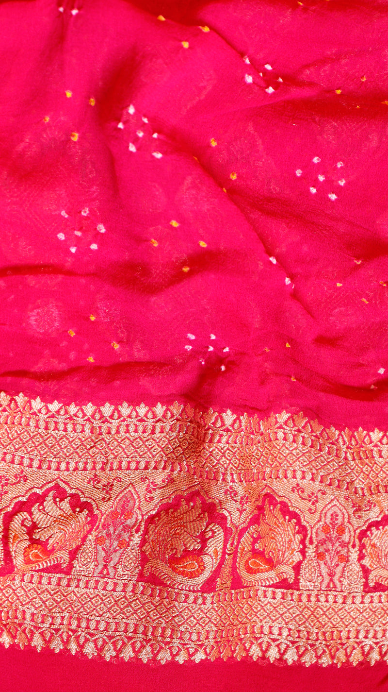 Handwoven Bandhej Khaddi Georgette Saree