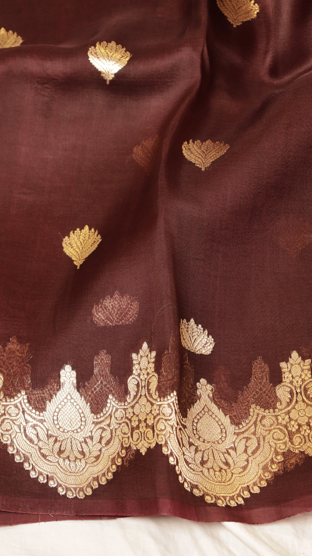 Deep Coffee Brown Pure Kora Silk Handloom Saree