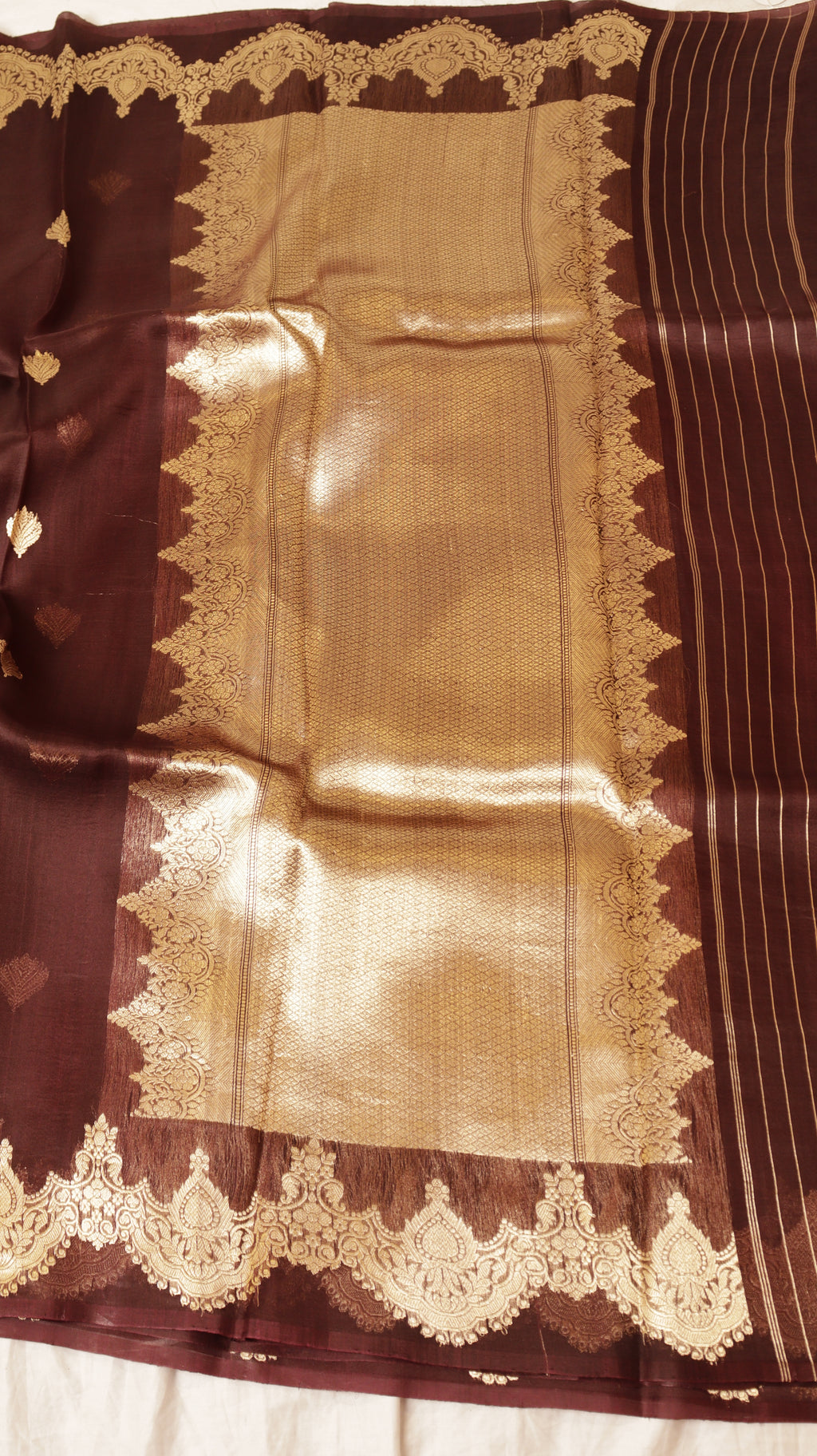 Deep Coffee Brown Pure Kora Silk Handloom Saree