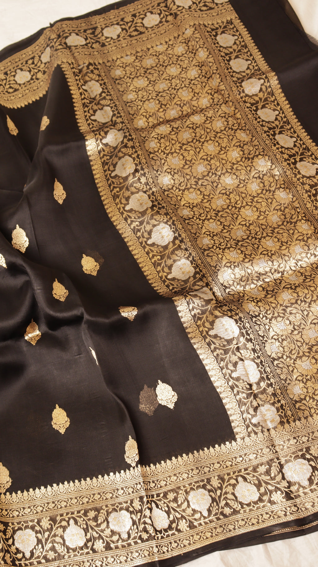 Black Pure Kora Silk Handloom Saree