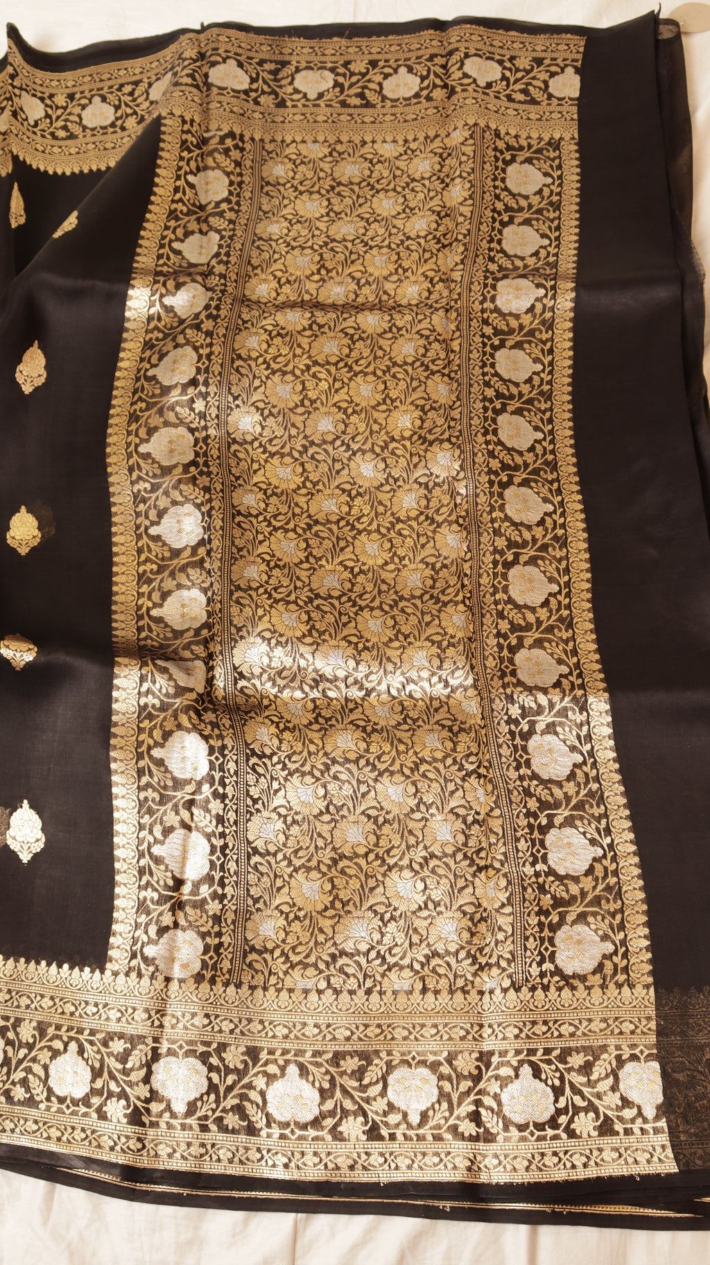 Black Pure Kora Silk Handloom Saree