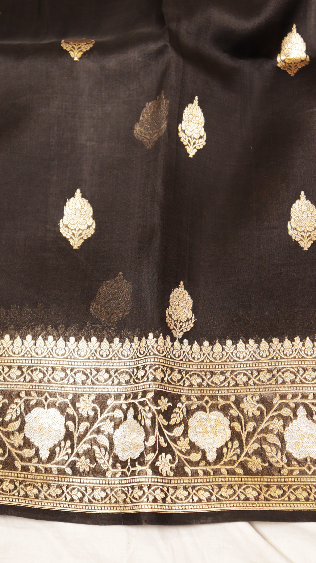 Black Pure Kora Silk Handloom Saree