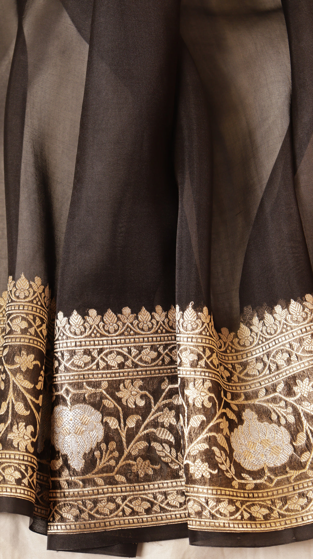 Black Pure Kora Silk Handloom Saree