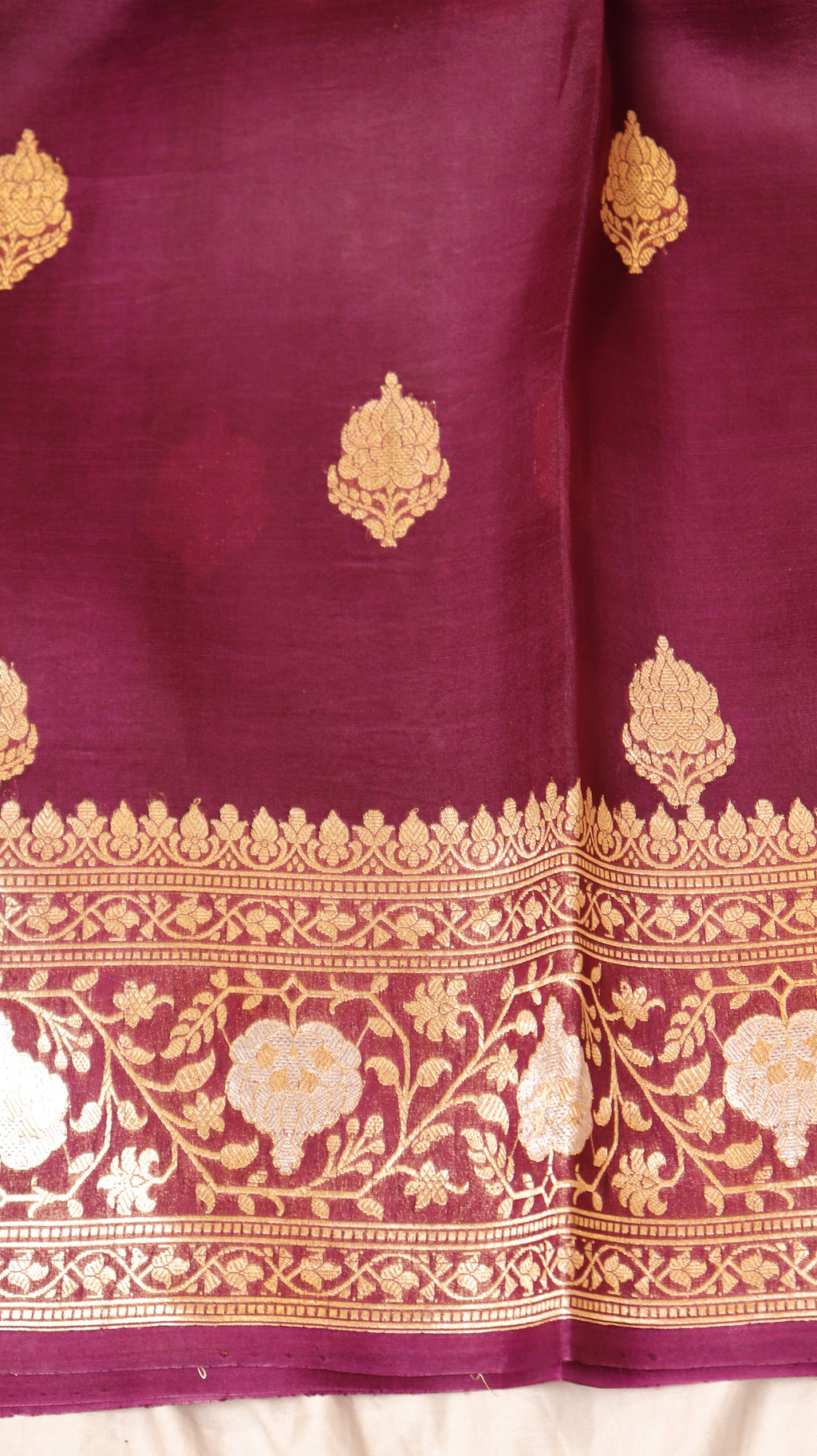 Plum Pure Kora Silk Handloom Saree