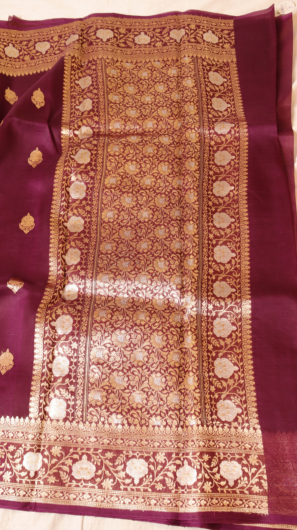 Plum Pure Kora Silk Handloom Saree