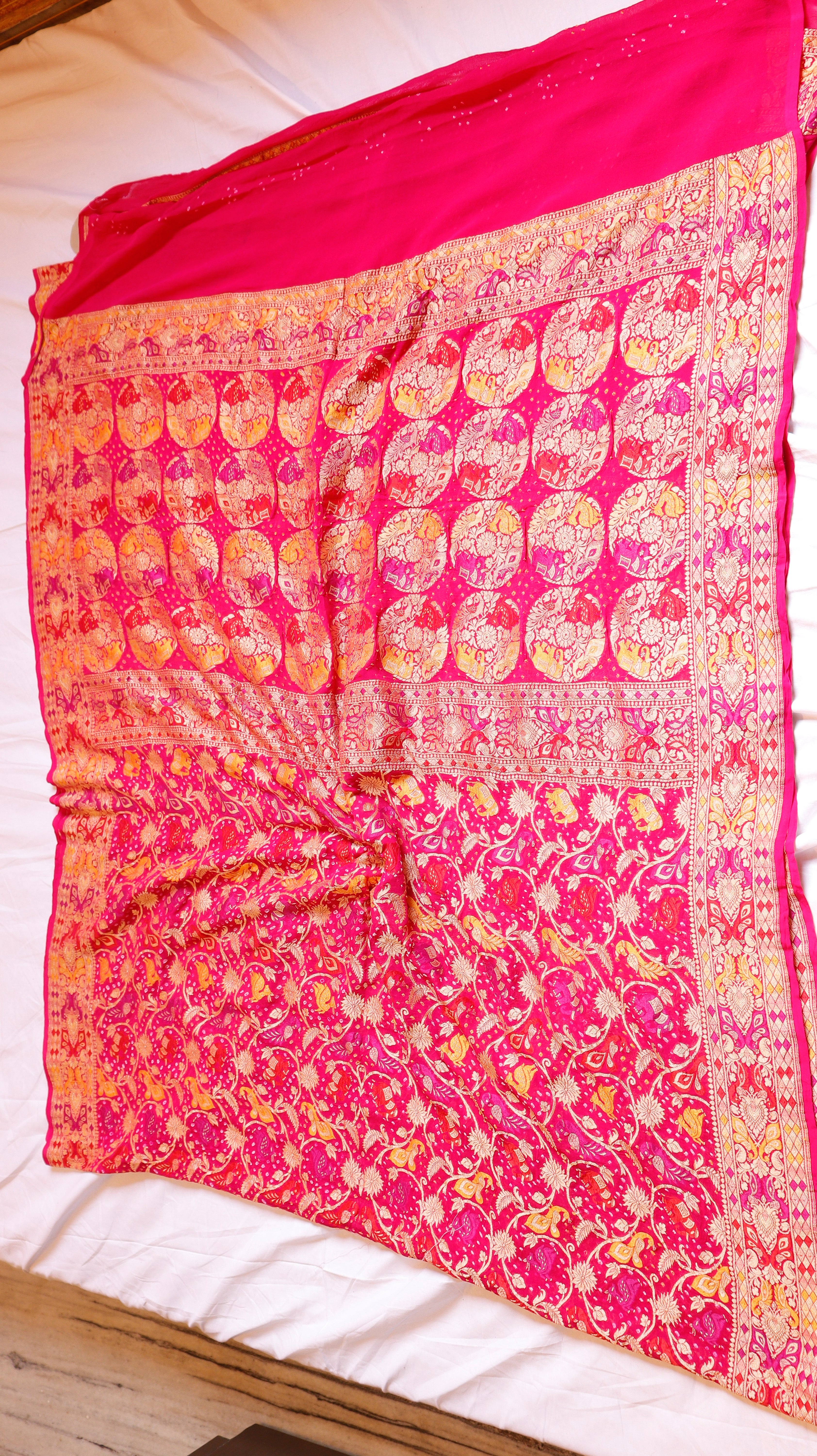 Handwoven Bandhej Khaddi Georgette Saree