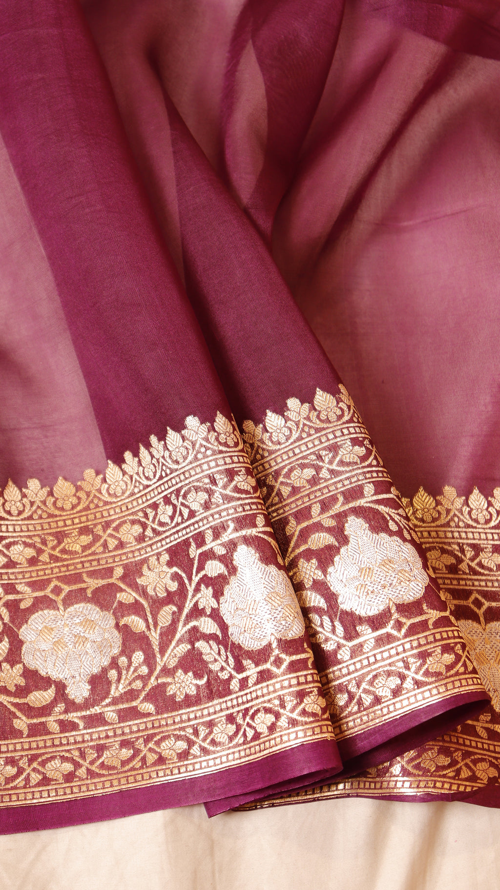 Plum Pure Kora Silk Handloom Saree