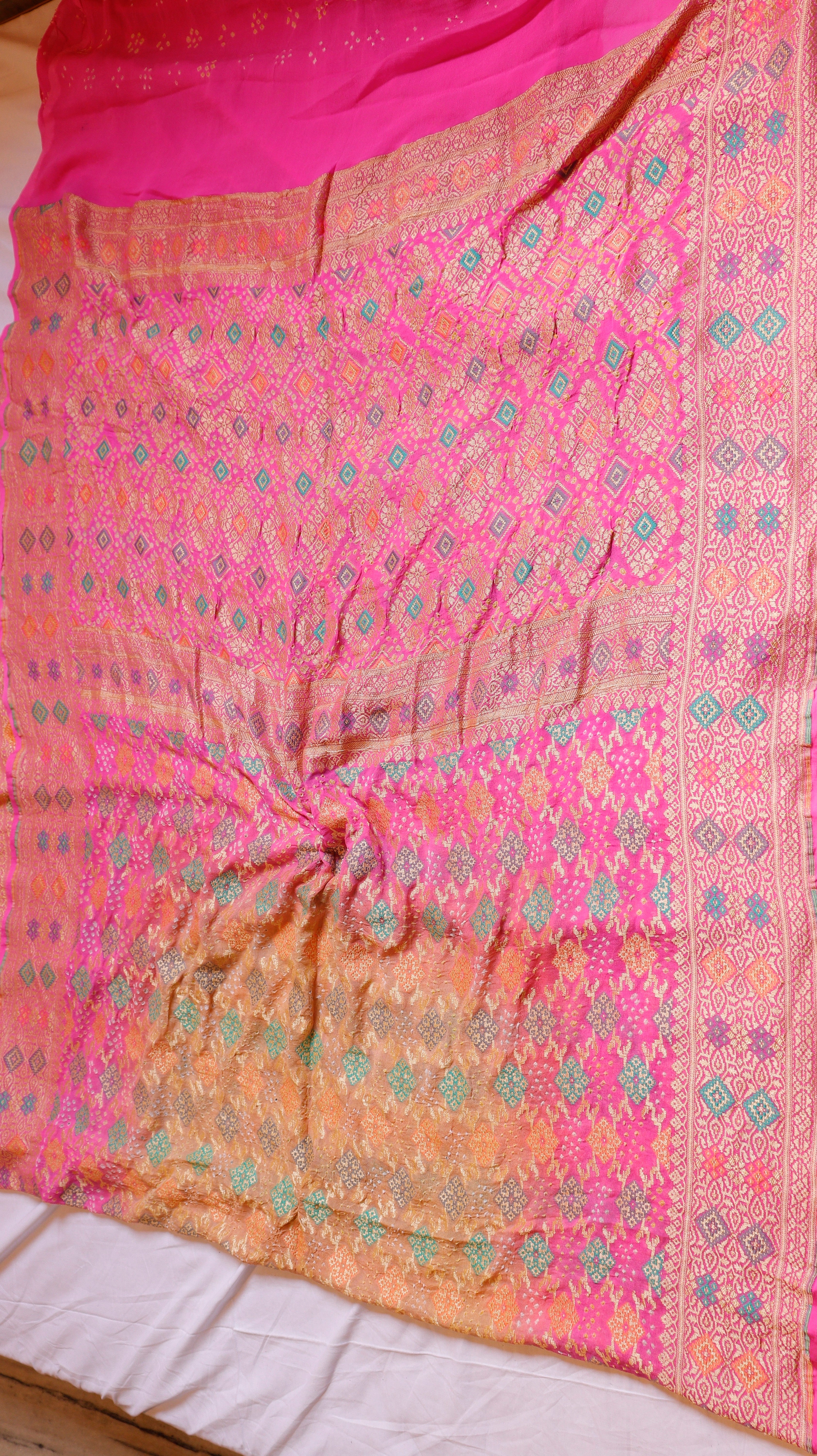 Handwoven Bandhej Khaddi Georgette Saree