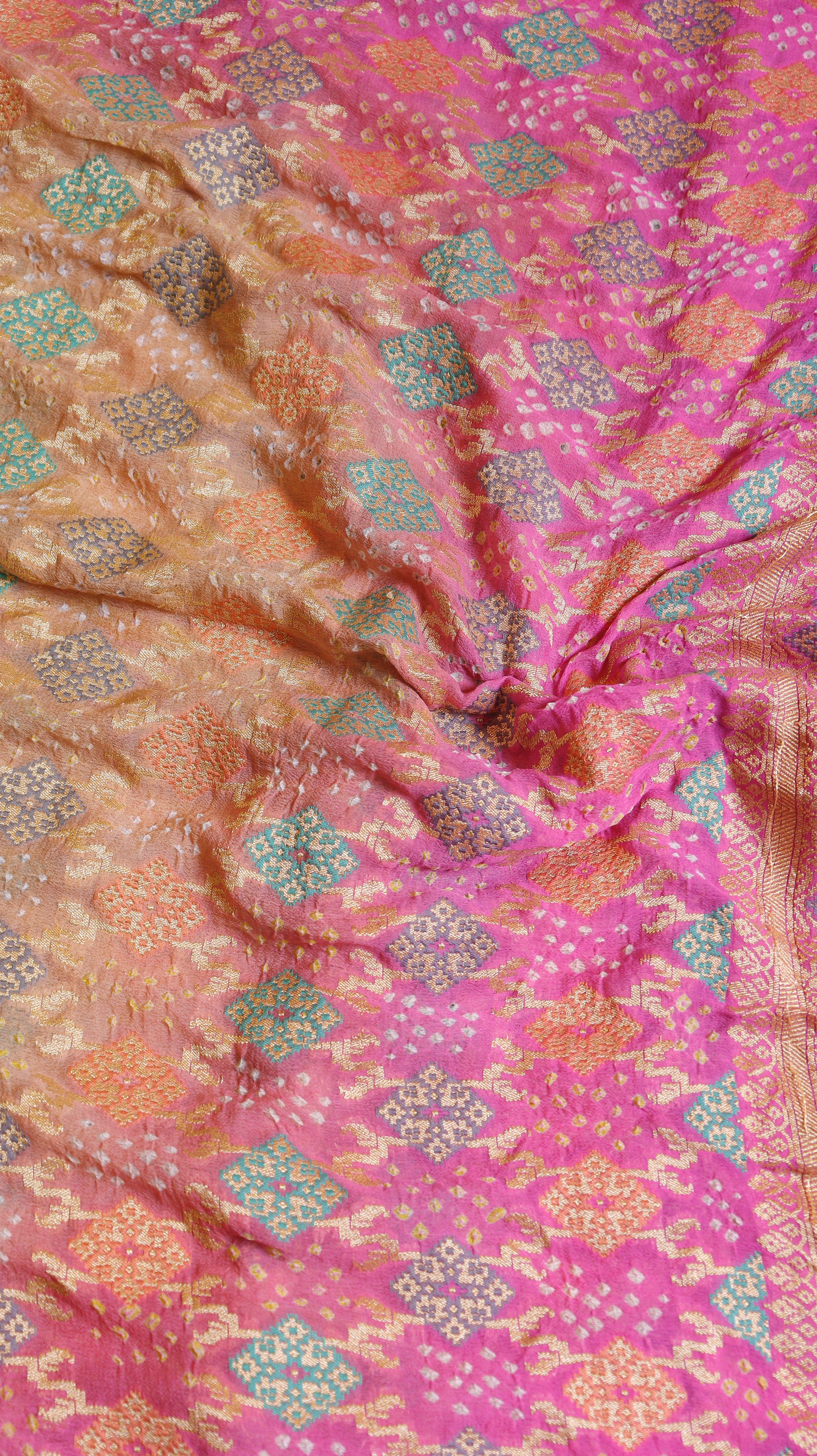 Handwoven Bandhej Khaddi Georgette Saree