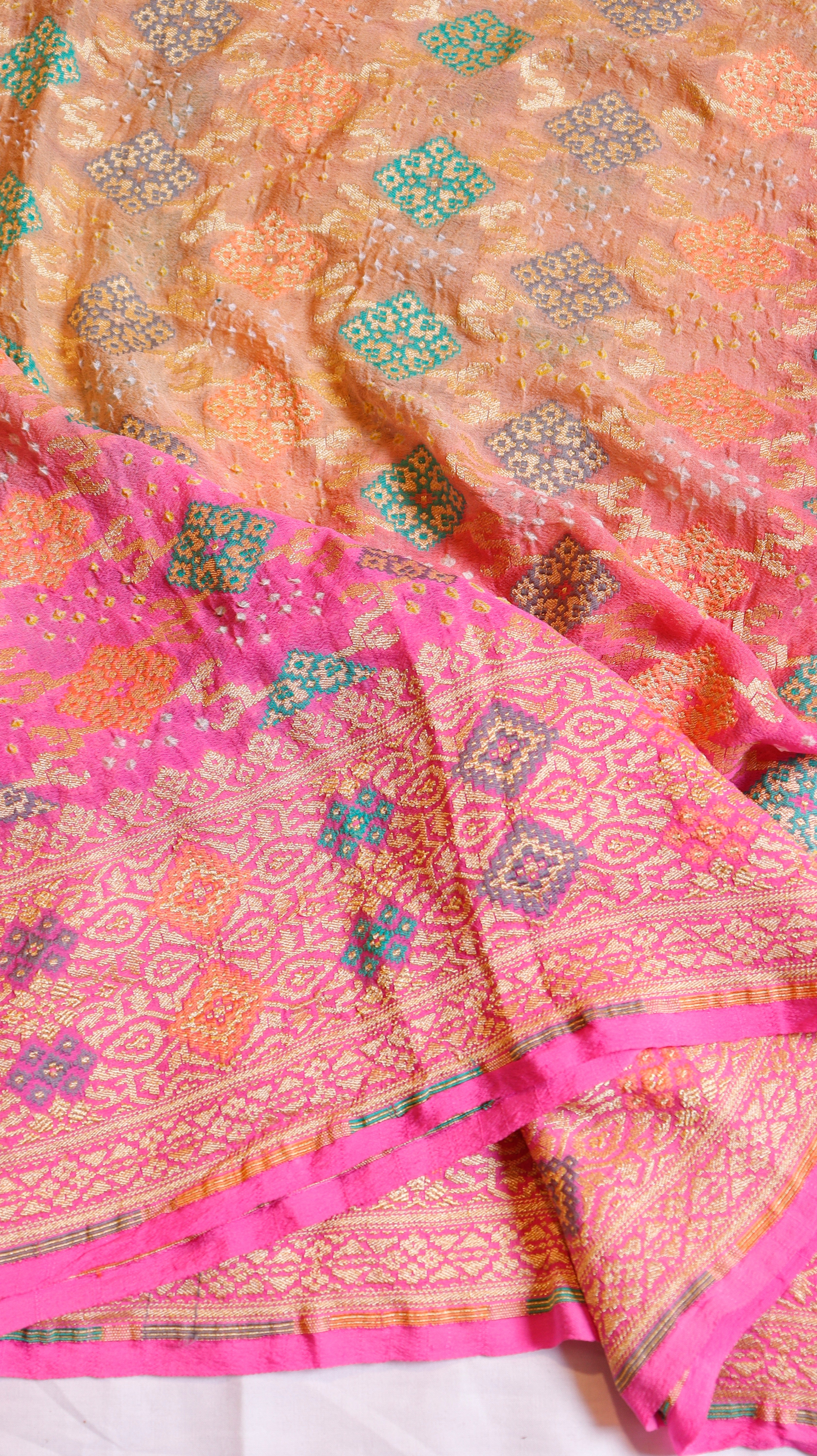 Handwoven Bandhej Khaddi Georgette Saree