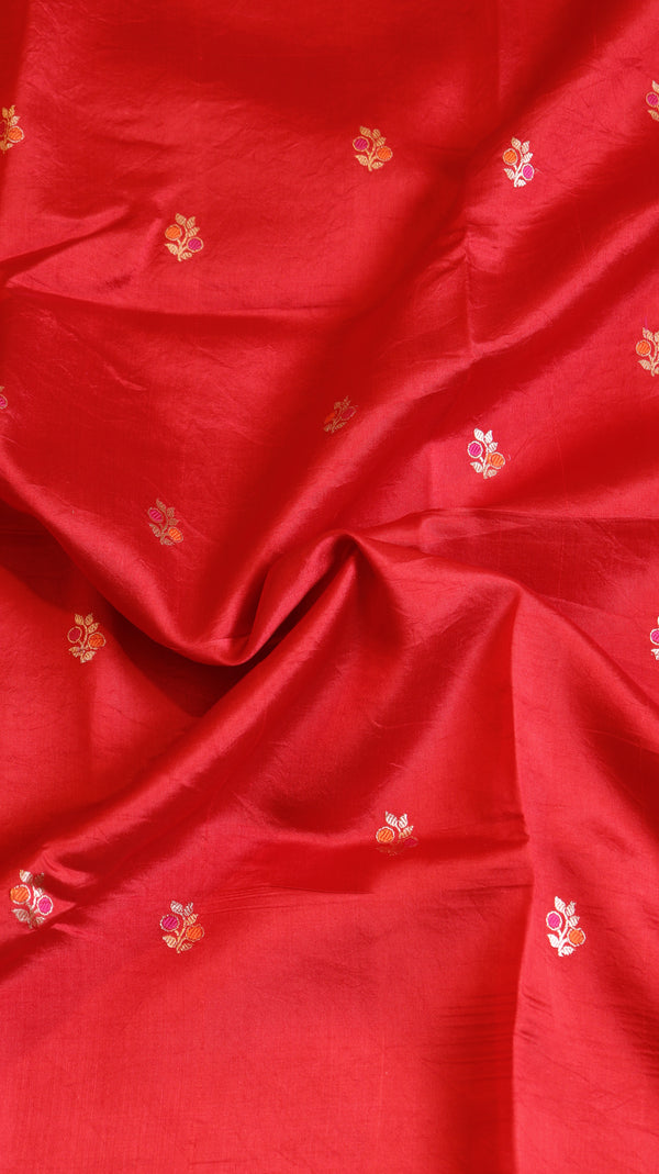Red Pure Soft Katan Silk Handloom Saree with Broad Border