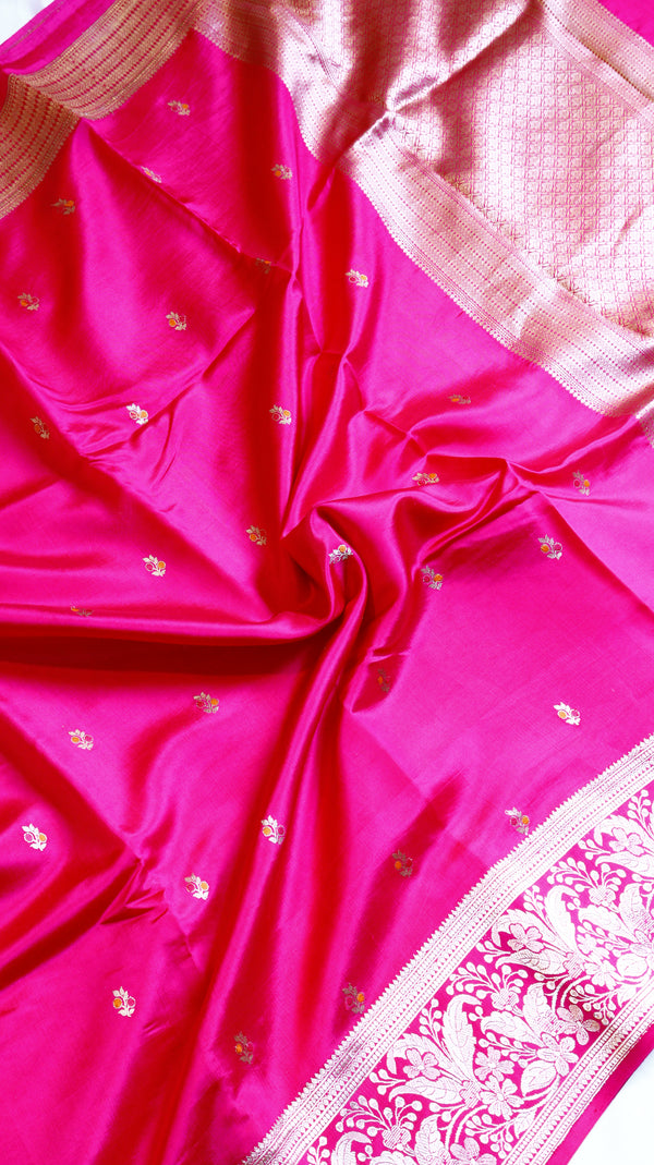 Pink Pure Soft Katan Silk Handloom Saree with Broad Border