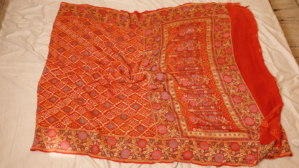 Handwoven Bandhej Khaddi Georgette Saree
