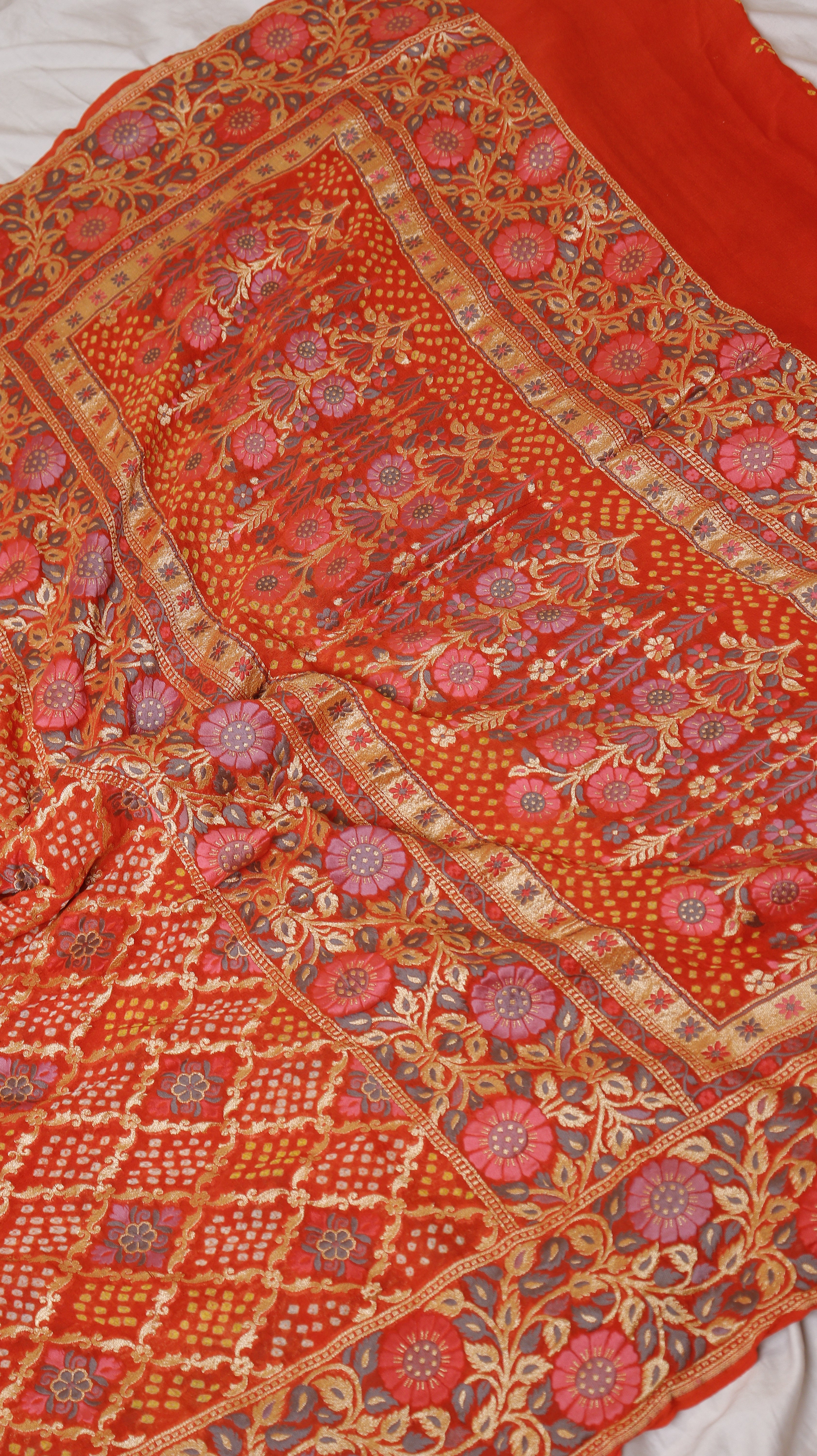 Handwoven Bandhej Khaddi Georgette Saree