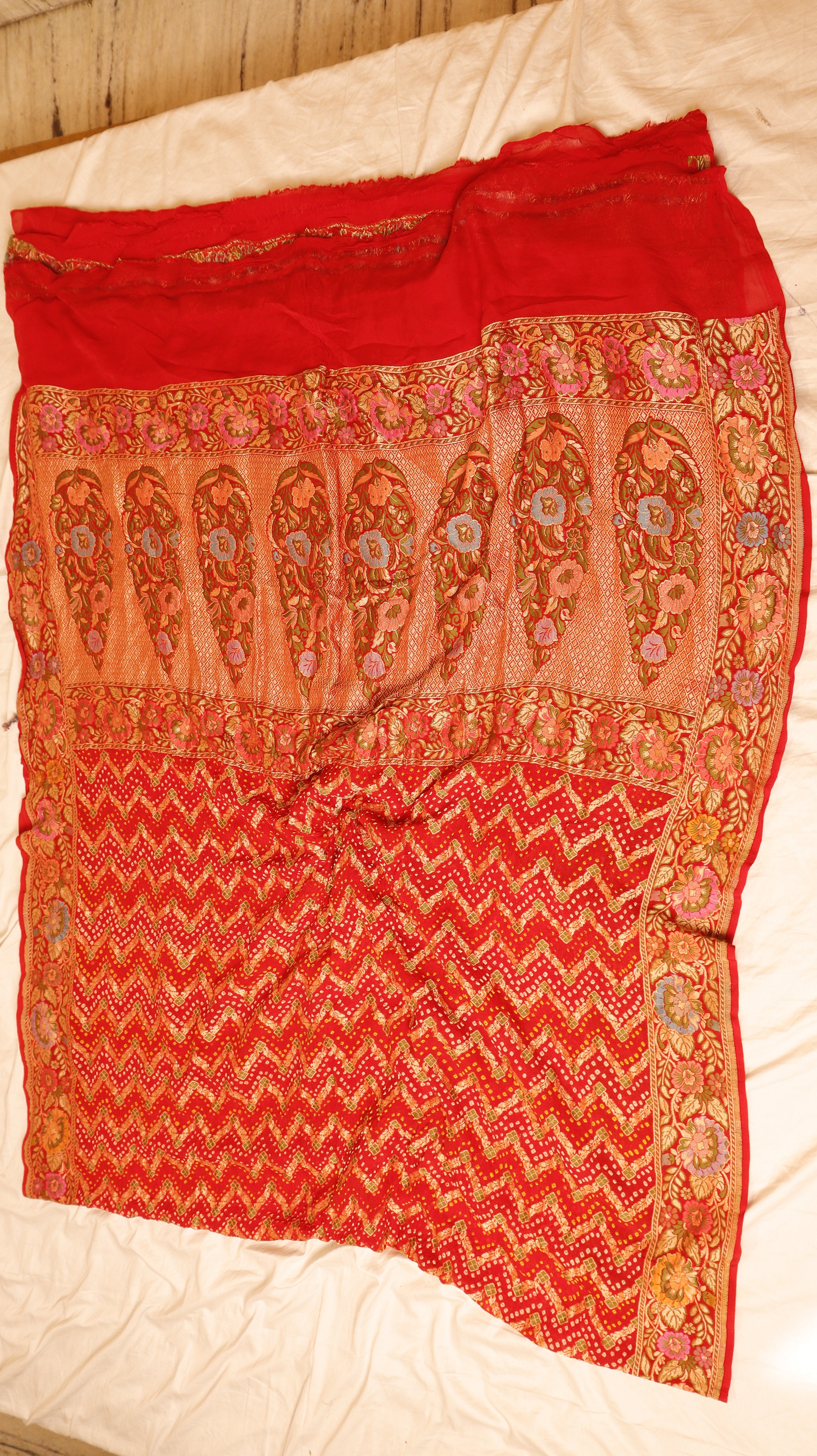 Handwoven Bandhej Khaddi Georgette Saree
