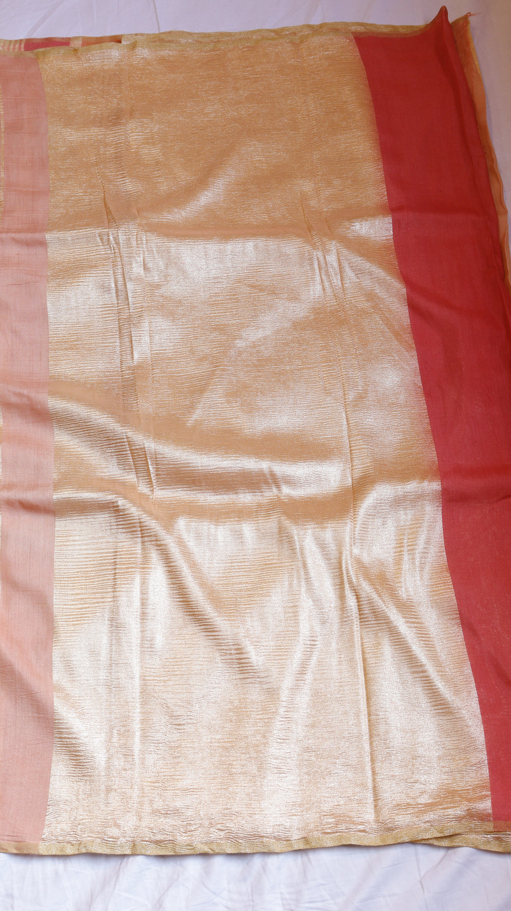 Pre-Order : Peach Pure Moonga Silk Handloom Stripe Saree