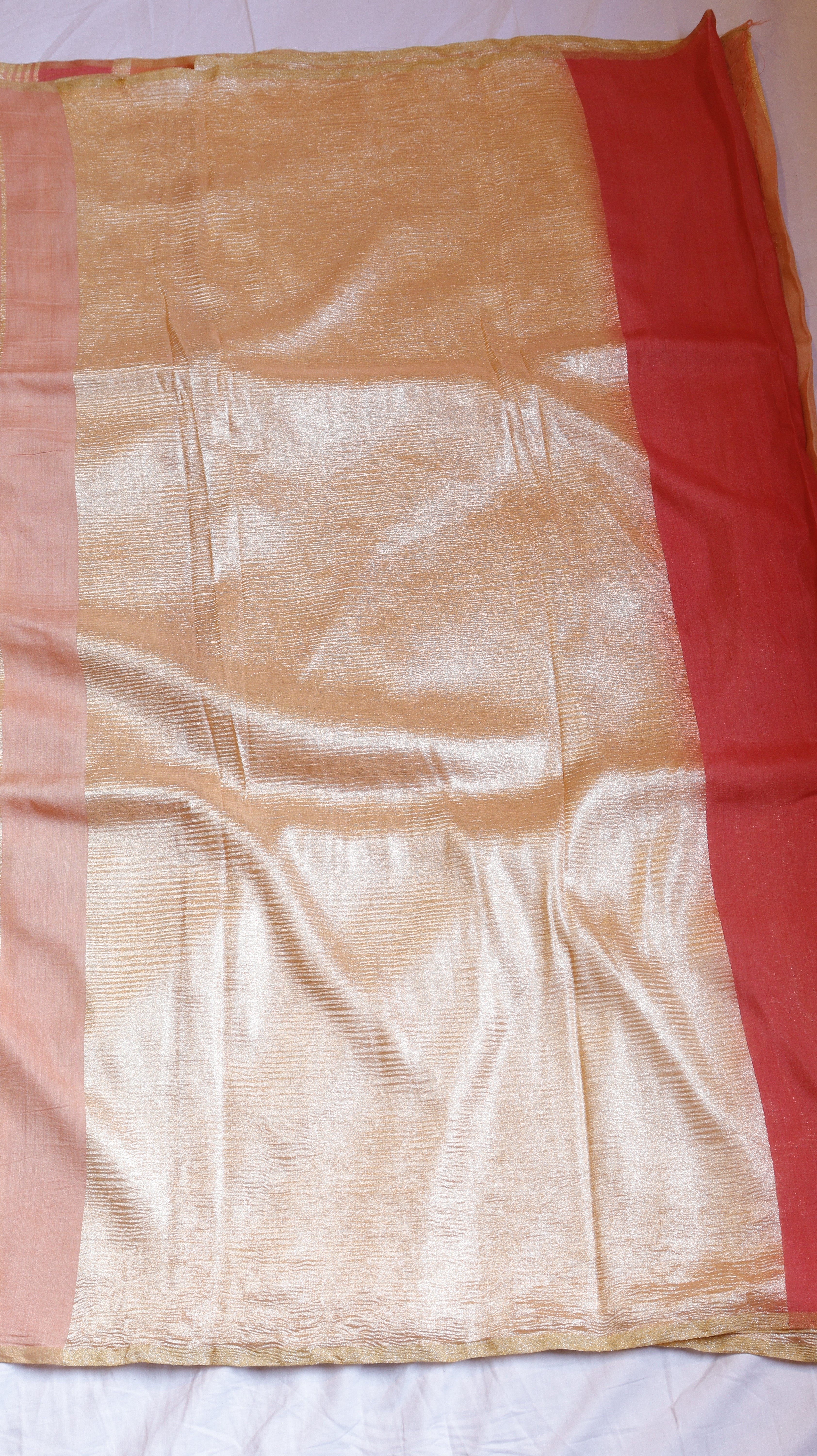 Peach Pure Chiniya Silk Handloom Stripe Saree