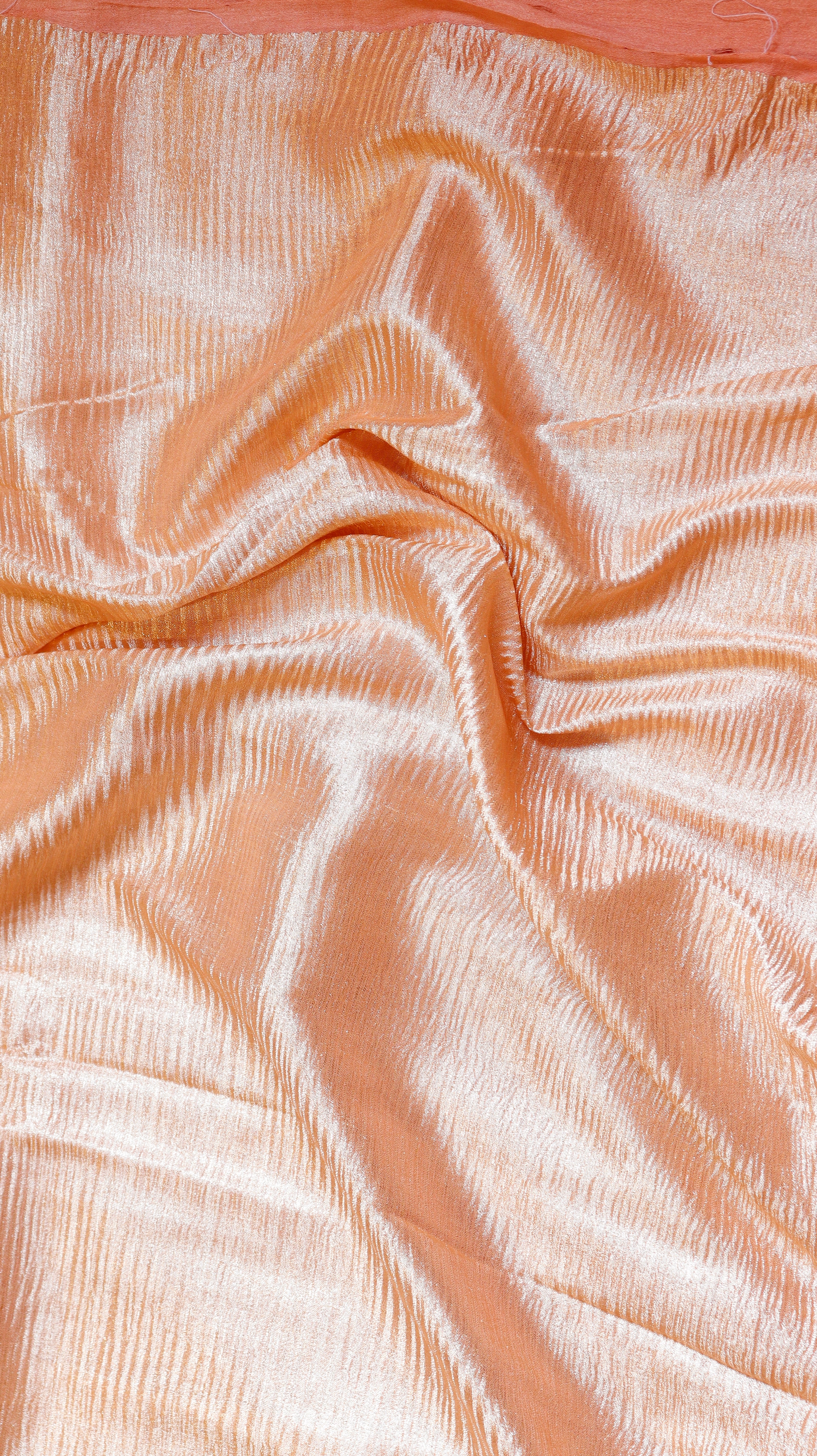 Peach Pure Chiniya Silk Handloom Stripe Saree