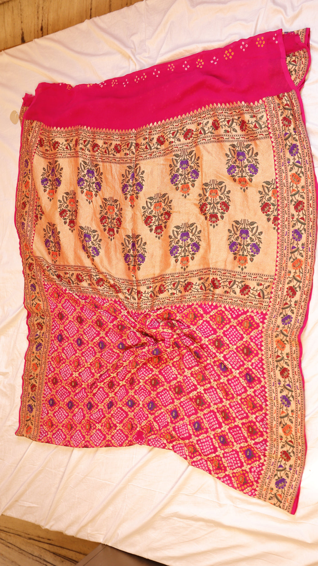 Handwoven Bandhej Khaddi Georgette Saree