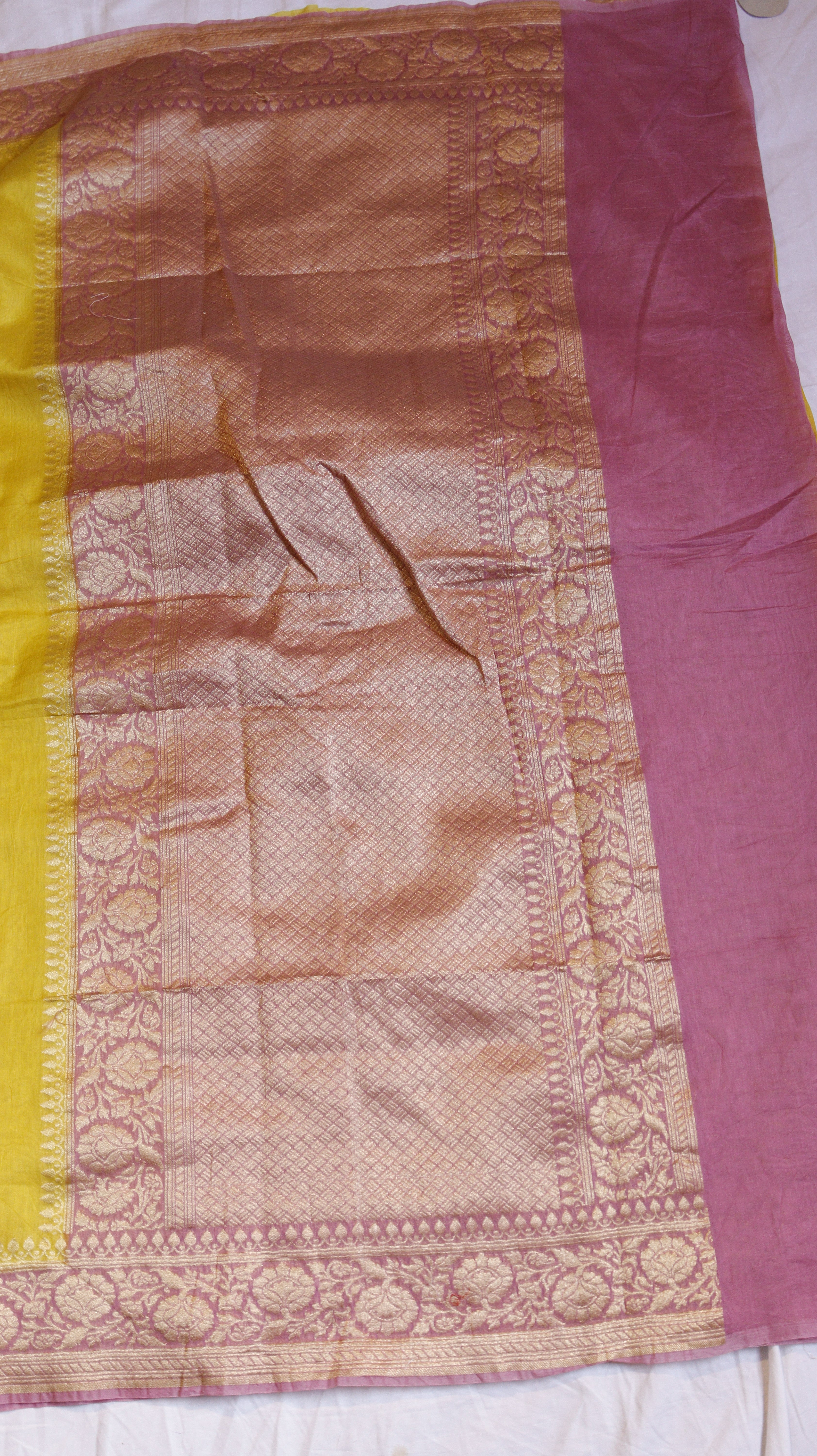 Yellow Pure Moonga Muslin Handloom Saree