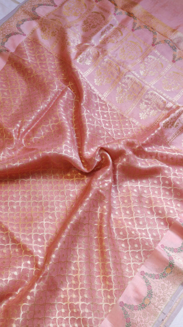 Pink Pure Kora Silk Handloom Saree